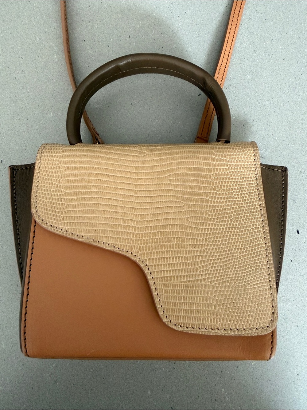 ATP Atelier Mini Top-Handle Crossbody Bag in Tan, Cream & Brown